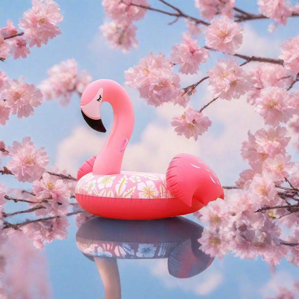 Pink flamingo shaped inflatable floating bed, summer swimming pool, beach and leisure floating products Application Scenario