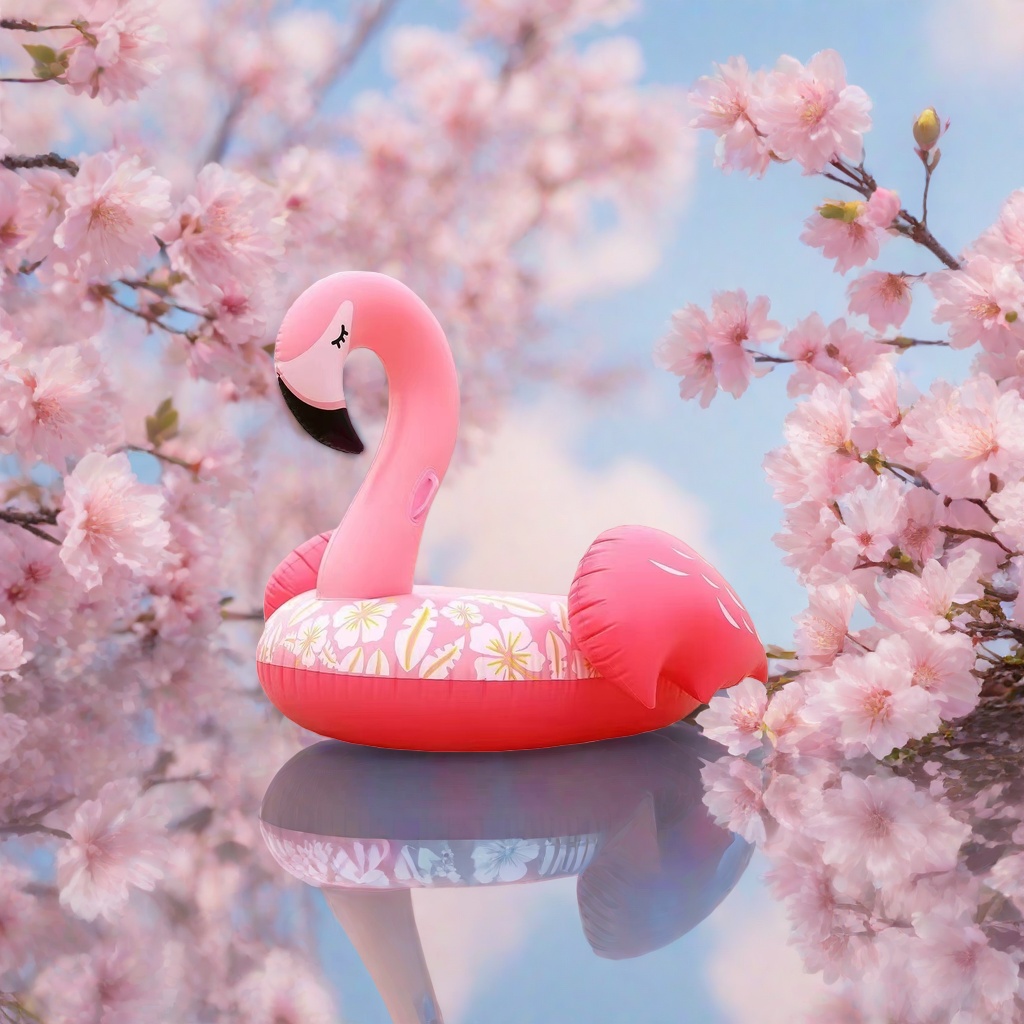 Pink flamingo shaped inflatable floating bed, summer swimming pool, beach and leisure floating products