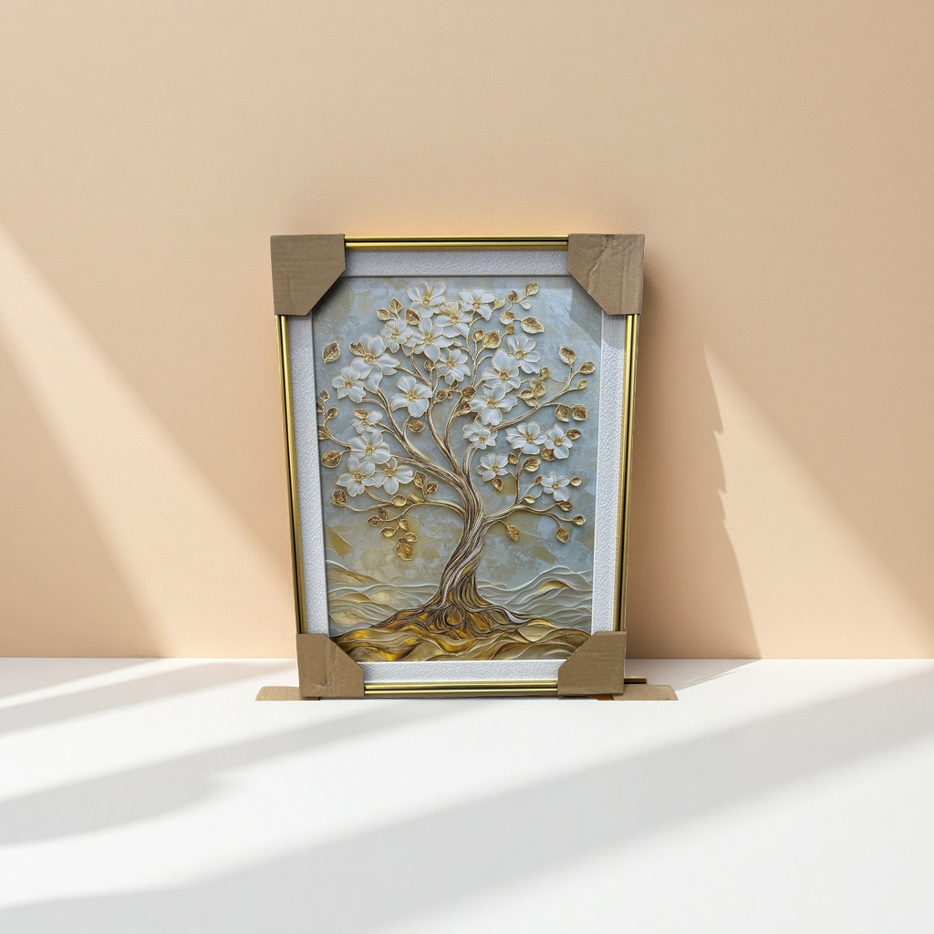 金色花卉树装饰画作 客厅卧室挂画北欧风简约抽象艺术壁画