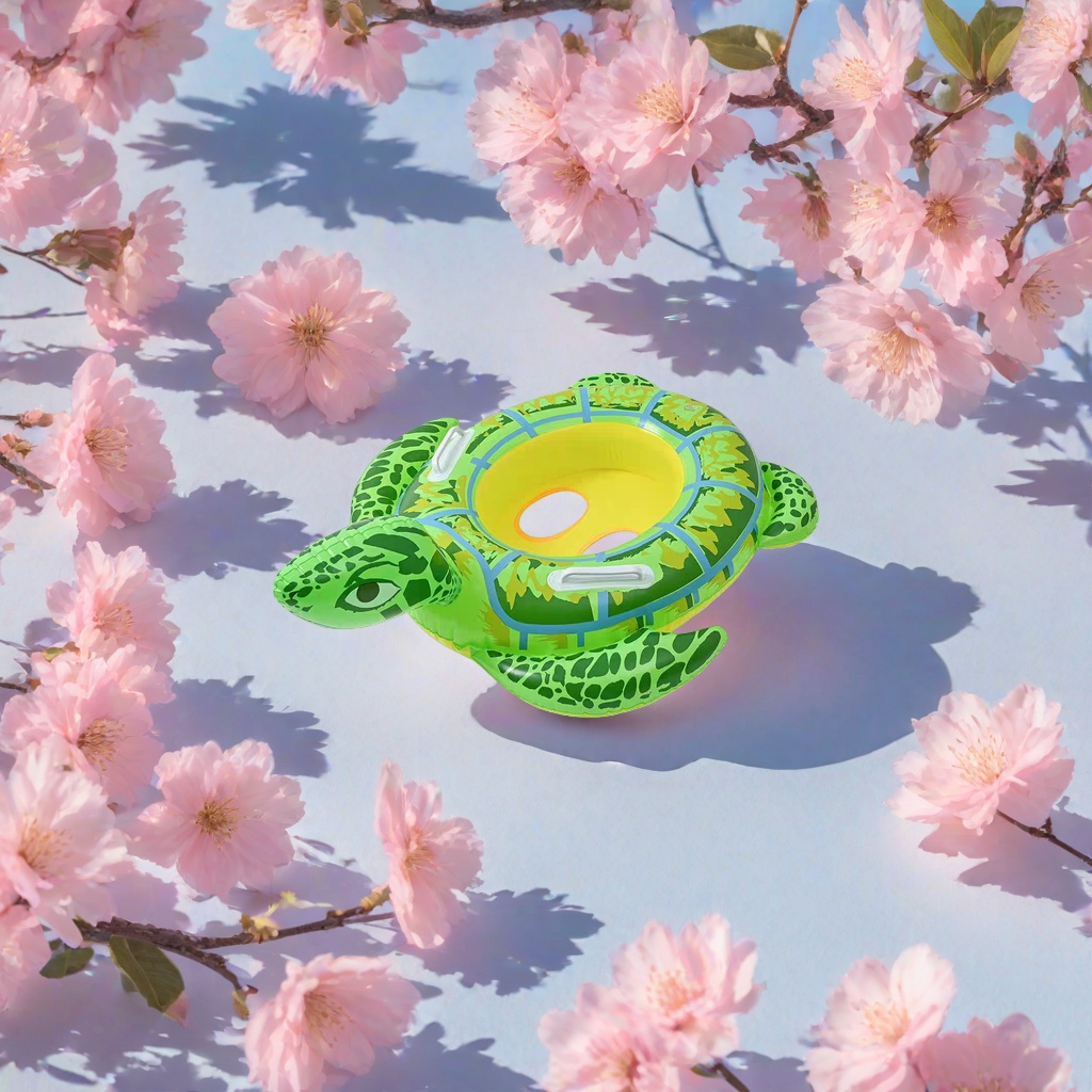 Green turtle-shaped inflatable swimming rings are essential children's swimming gear for summer water play Application Scenario