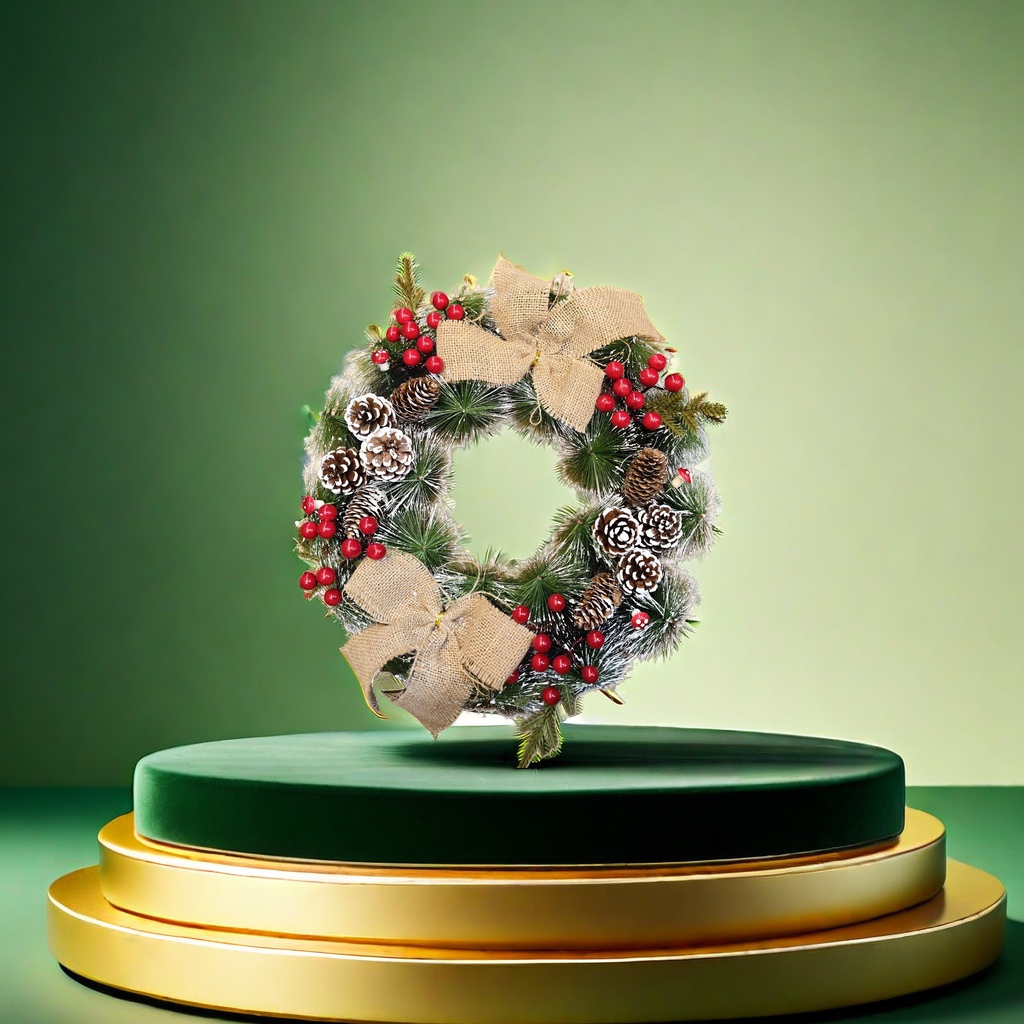 Christmas wreaths with simulated pine branches are hung on the door for festive decoration in the living room and bedroom details Picture