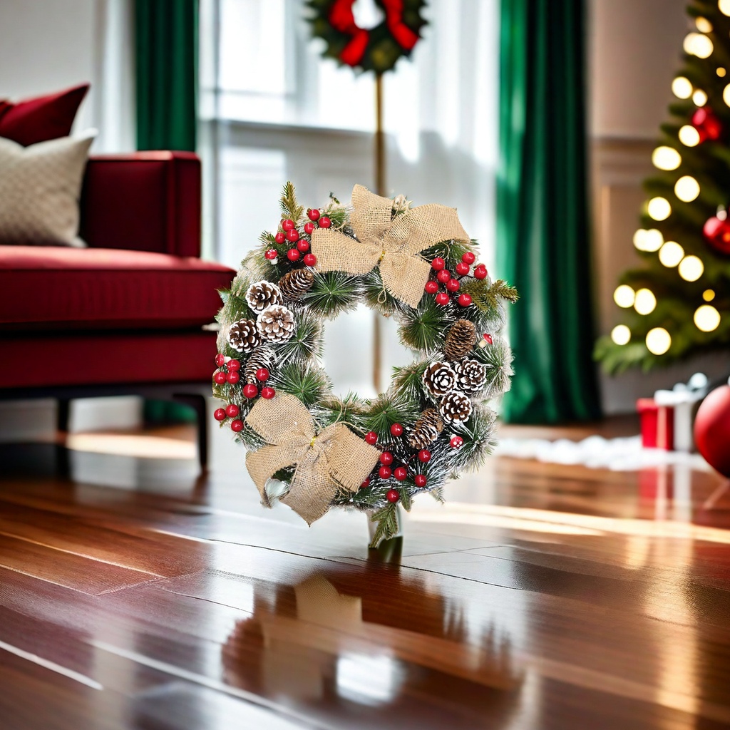 Christmas wreaths with simulated pine branches are hung on the door for festive decoration in the living room and bedroom Specification image