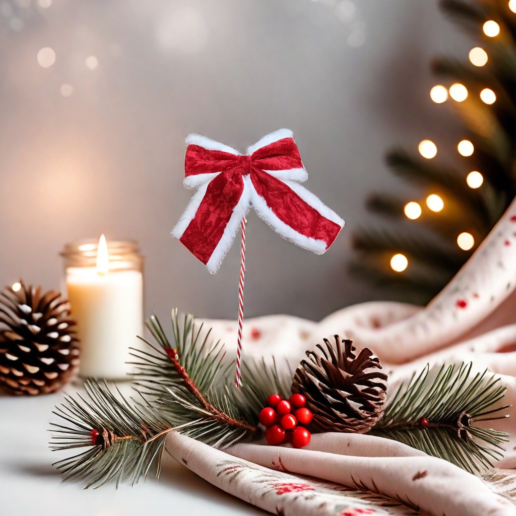 Red plush bow Christmas decoration Specification image