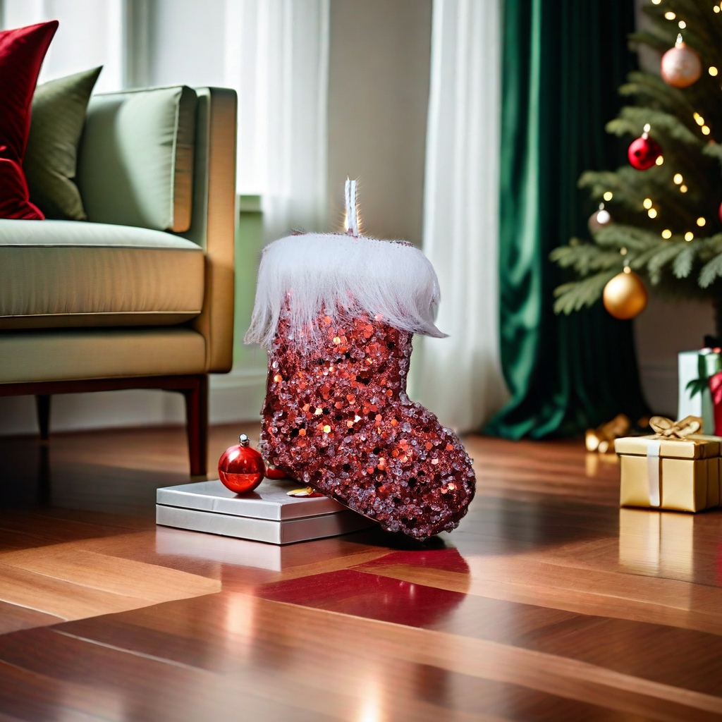 Red sequined Christmas stockings for festive decoration and home atmosphere, plush stockings Application Scenario