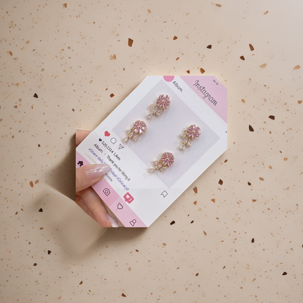 Pink flower earrings, a pair of fashionable and light luxury earrings for women Application Scenario