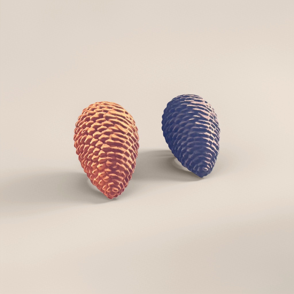 Orange, dark brown, pinecone-shaped decorative items, home furnishings, holiday and Christmas decorations