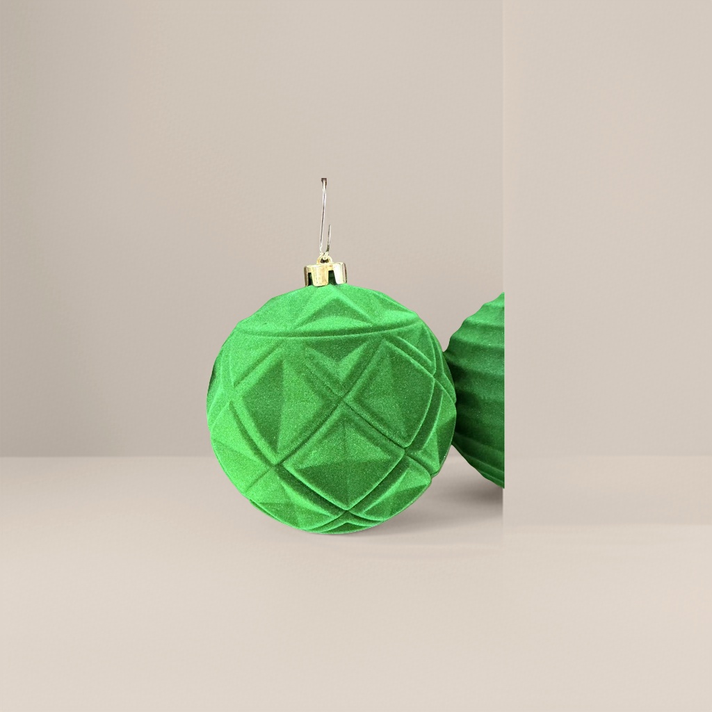 Green suede spherical decorative Christmas pendant with plush Christmas ball decoration