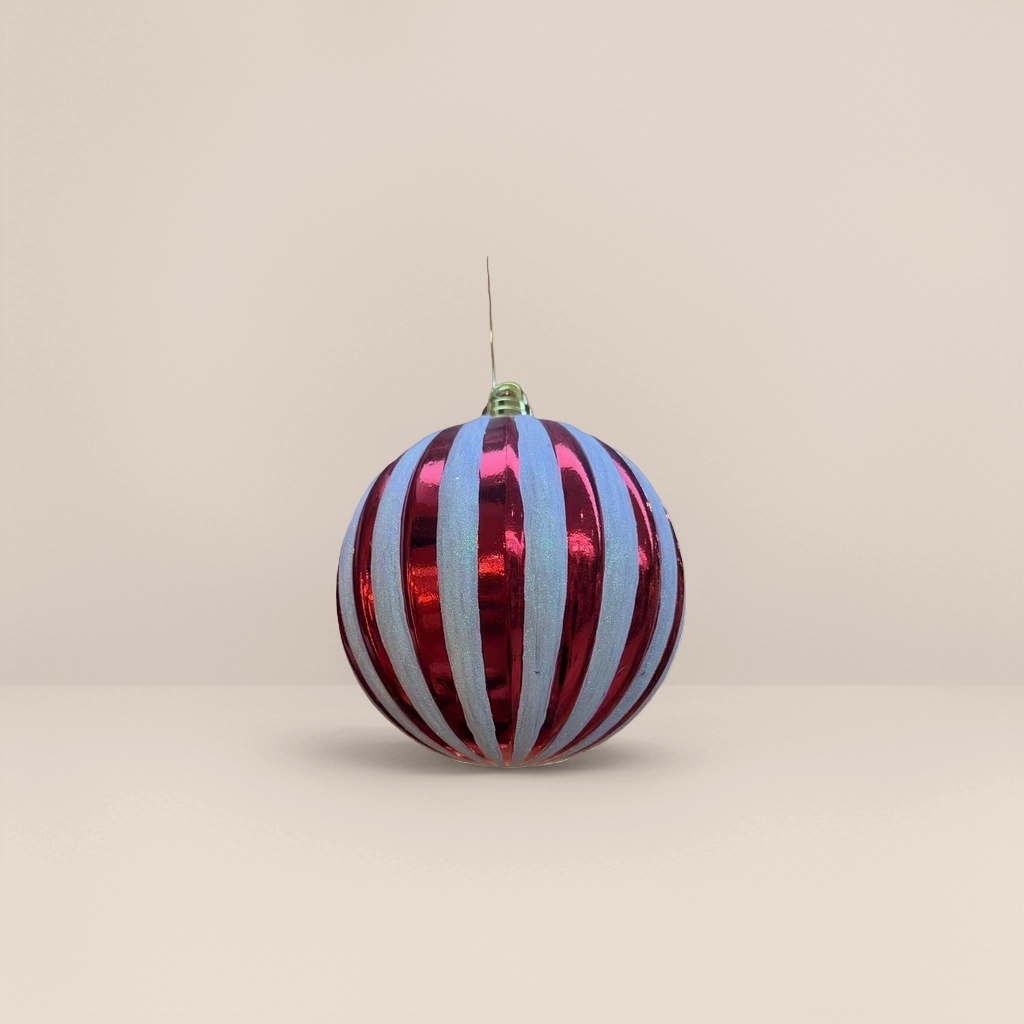 Red and silver striped Christmas ball decorations, festive atmosphere hanging ornaments