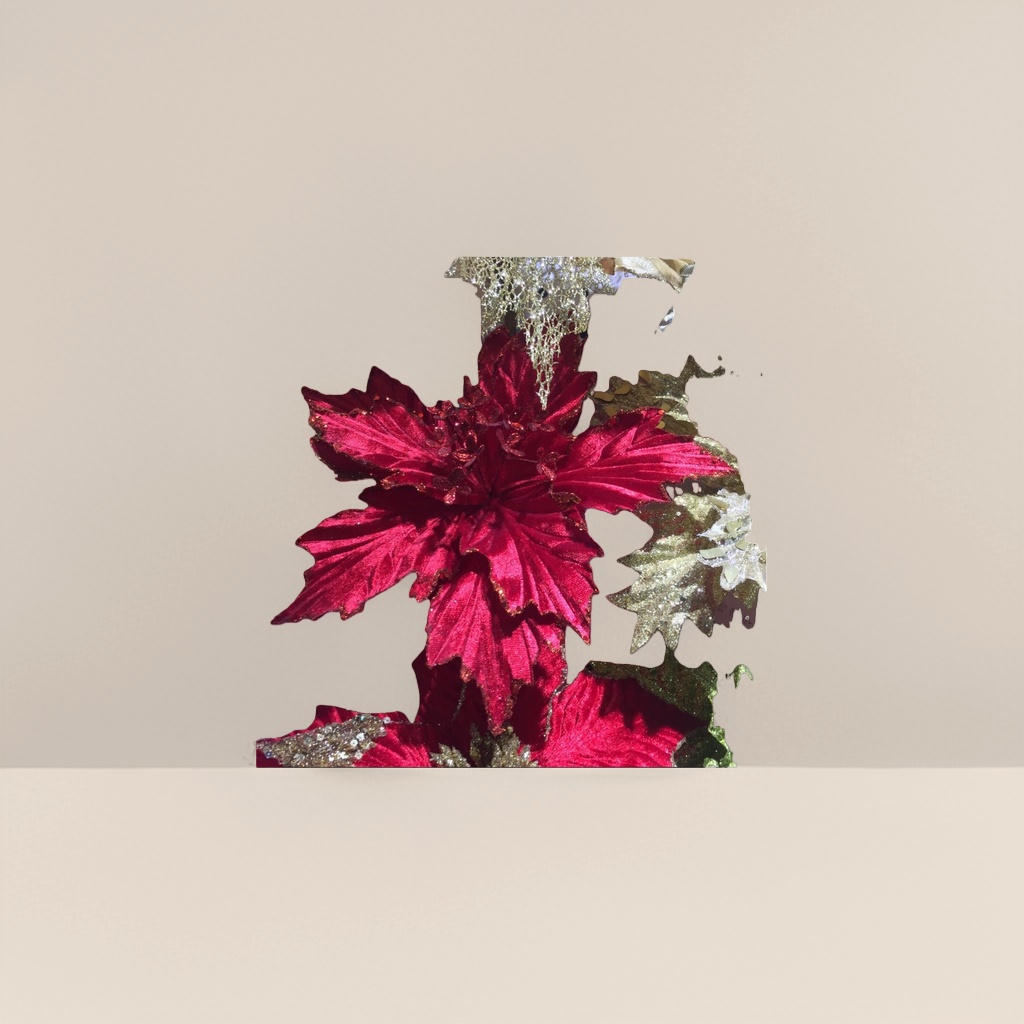 Red Christmas flower artificial flowers decorate Christmas tree ornaments and Christmas cuttings details Picture