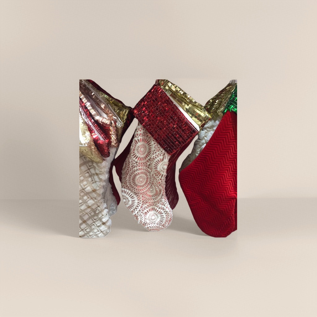 Thick Christmas stockings, plush Christmas tree ornaments, festive home decorations details Picture