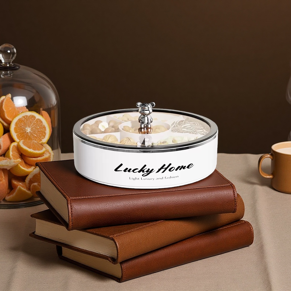 A circular covered fruit platter for home living room, dust-proof, fresh-keeping and storage