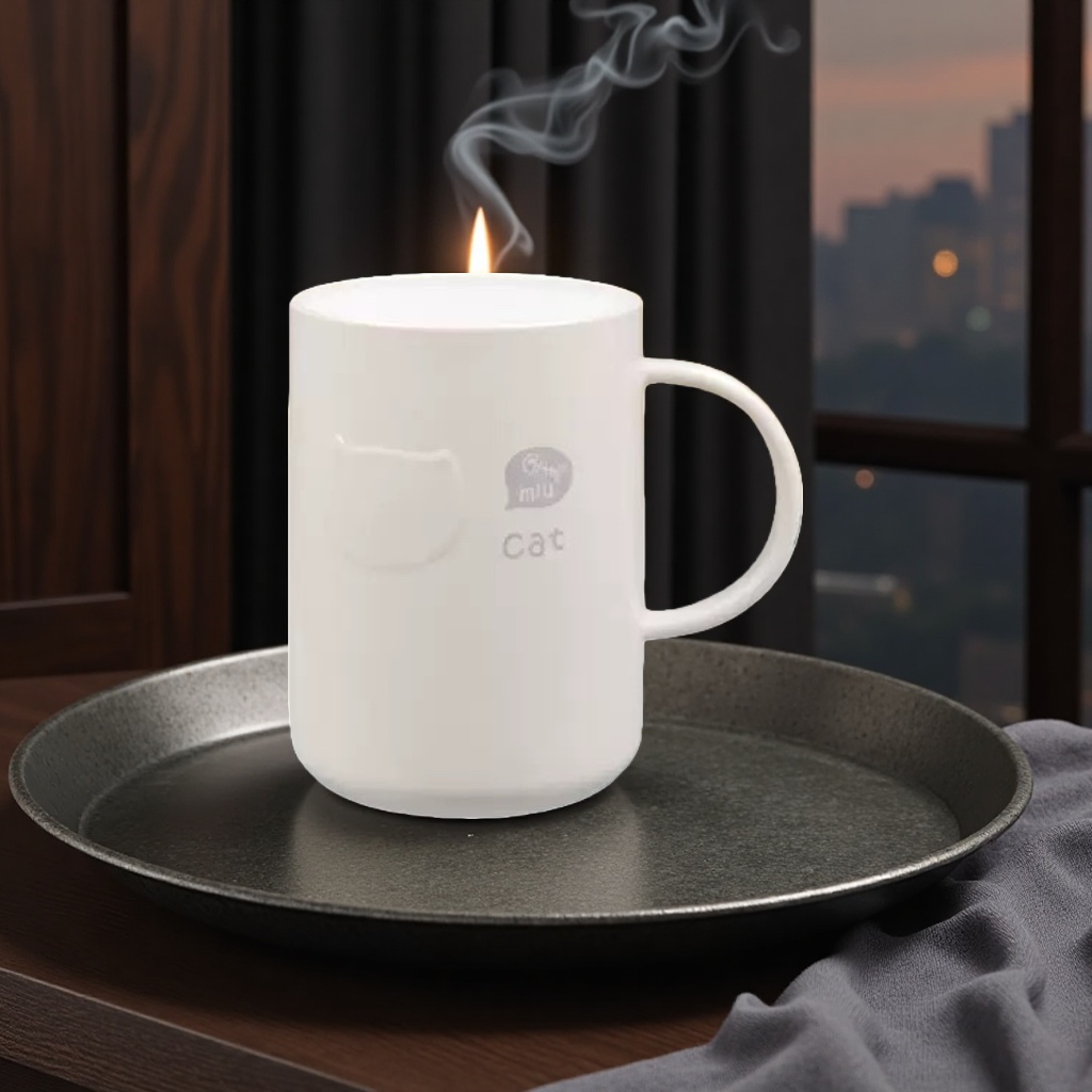 White ceramic cup with underglaze painting technique, 350ml household cup, heat-resistant handle