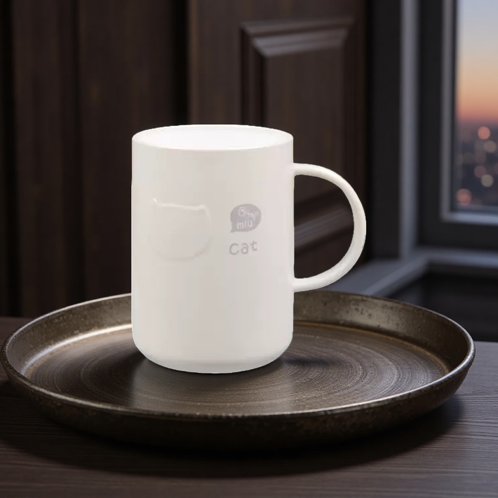White ceramic cup with underglaze painting technique, 350ml household cup, heat-resistant handle details Picture