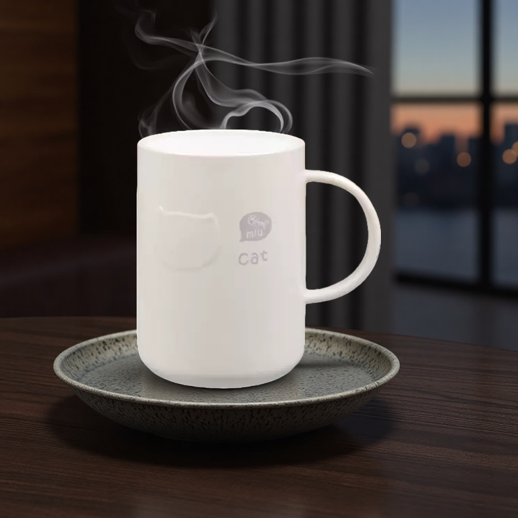 White ceramic cup with underglaze painting technique, 350ml household cup, heat-resistant handle Specification image