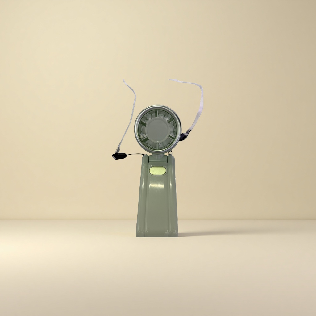 The portable fan is small, quiet, USB charging, and can be used for both handheld, neck hanging and desktop purposes Specification image