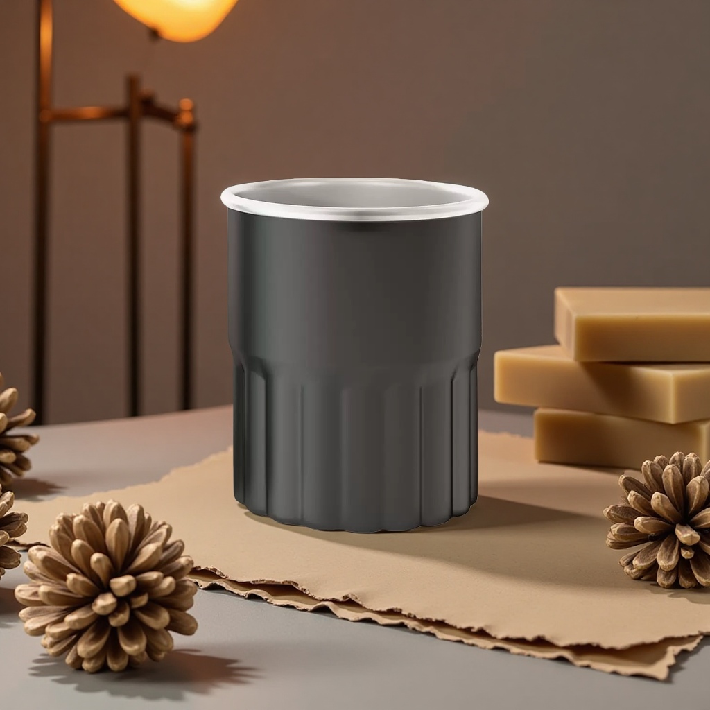 Black household simple ceramic mouthwash cup with anti-slip bottom design, bathroom toiletries details Picture