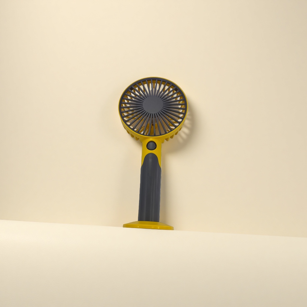 The yellow handheld fan body is a portable silent small fan, a summer cooling wonder Specification image