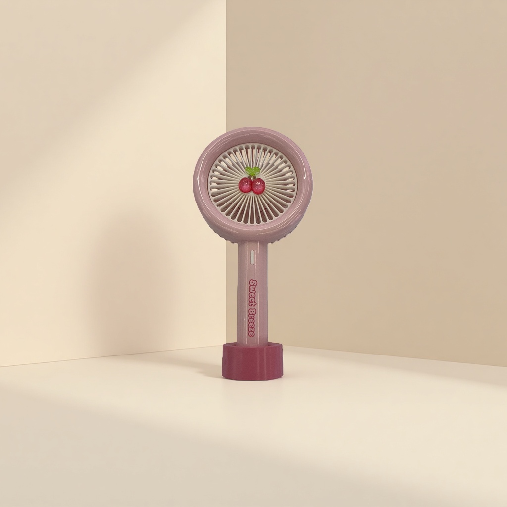 Pink silicone grip, handheld fan, USB charging, silent and portable, cool down in summer Specification image