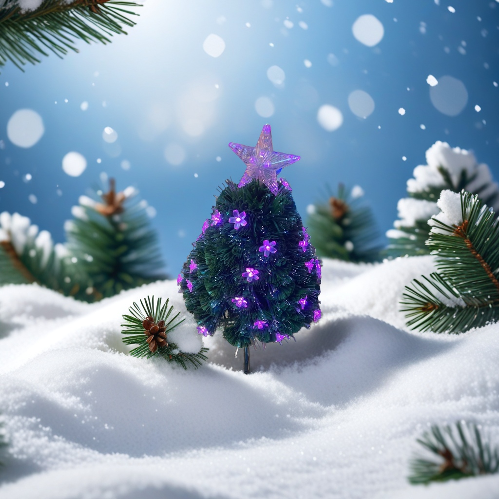 Purple flower-decorated Christmas tree, festive home decor, exquisite gift box packaging details Picture