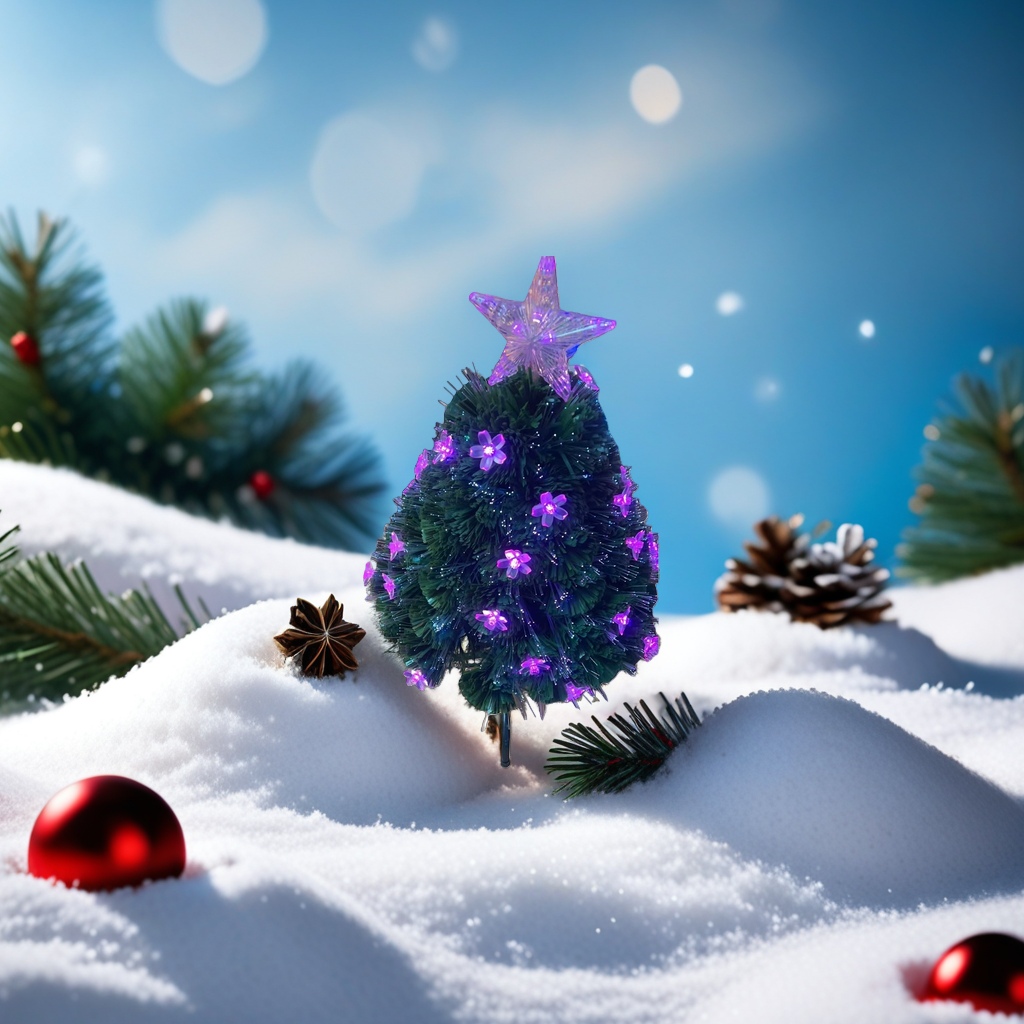 Purple flower-decorated Christmas tree, festive home decor, exquisite gift box packaging