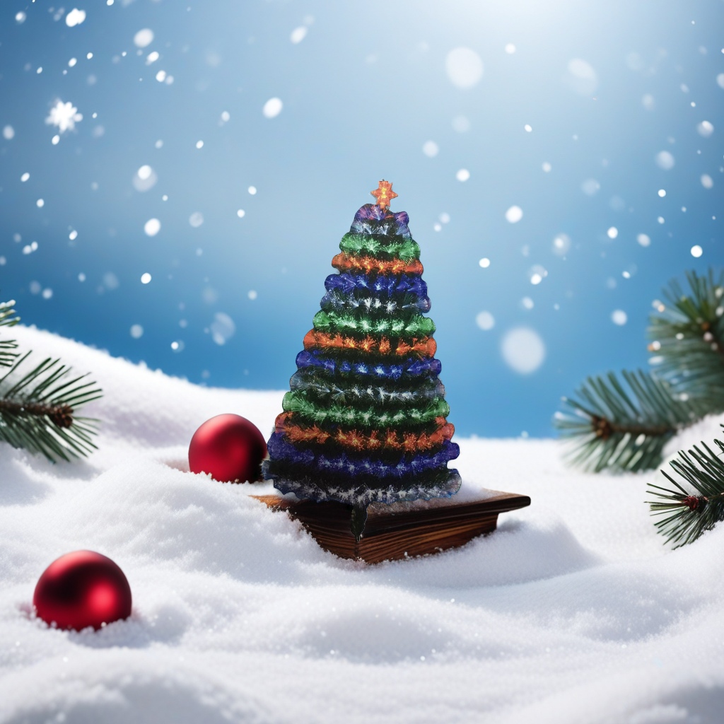 Colorful illuminated Christmas tree, indoor decoration, LED light strings, festival ornaments