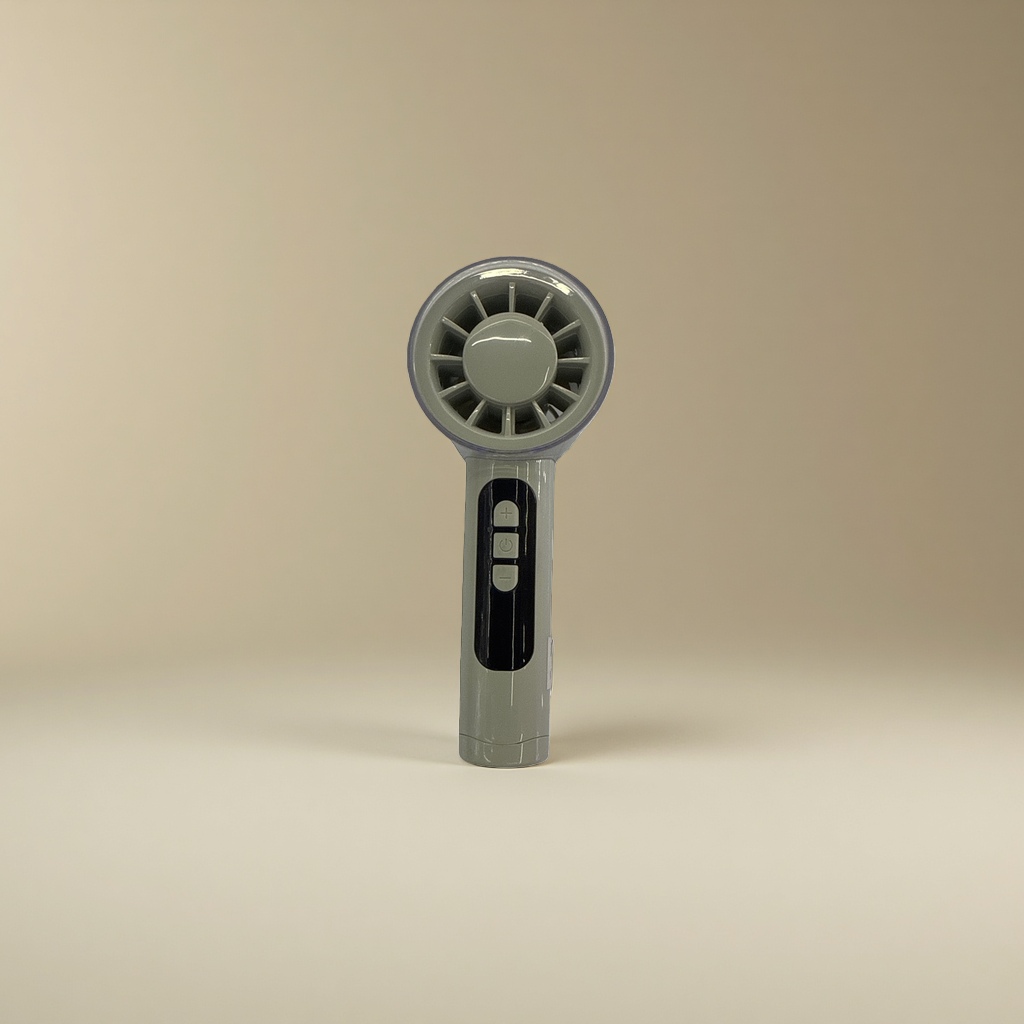 The handheld portable fan is compact, quiet, charging, USB, and has dual wind speeds Specification image