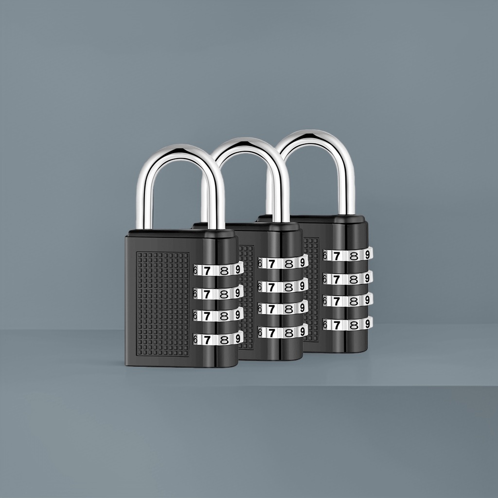 Black combination lock set, anti-theft combination lock, portable padlock, suitable for both home and office use details Picture