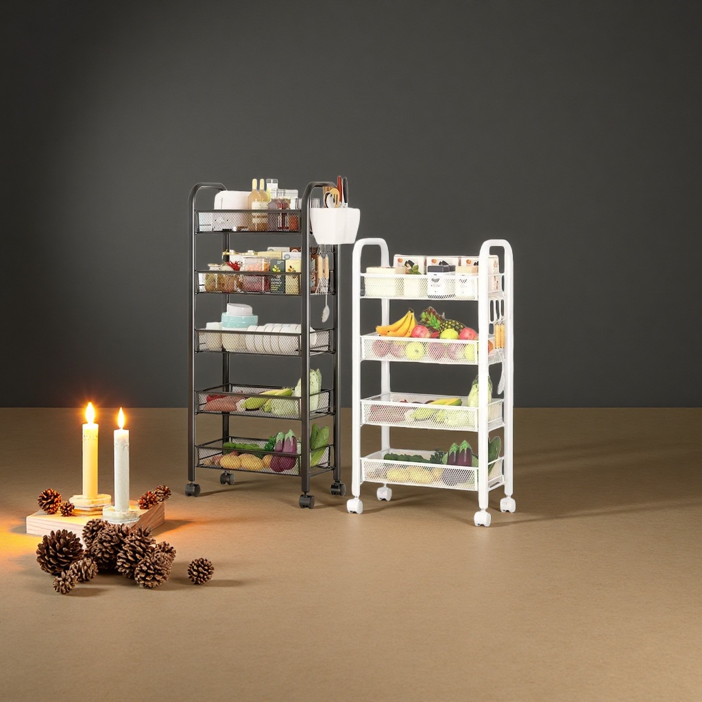 Kitchen storage rack, wheeled mobile trolley, stainless steel multi-layer storage rack Application Scenario
