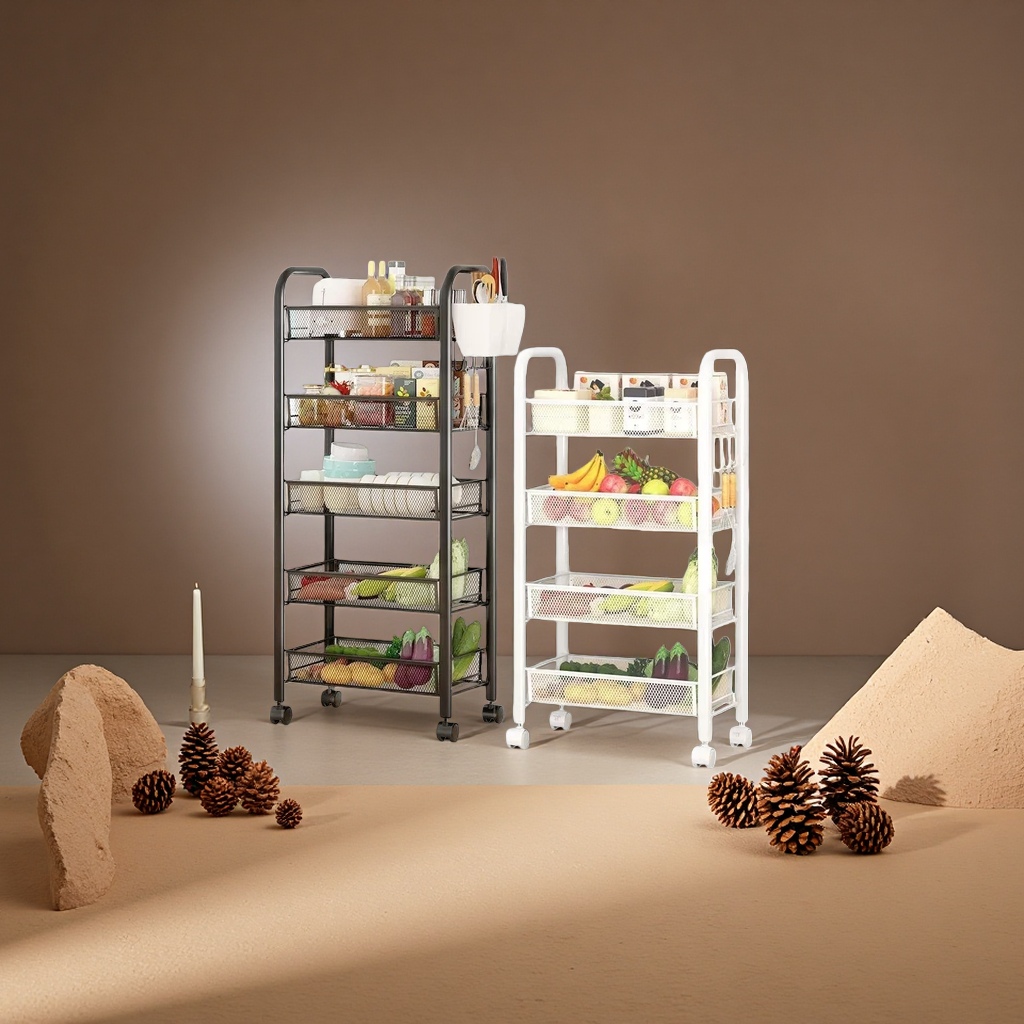 Kitchen storage rack, wheeled mobile trolley, stainless steel multi-layer storage rack details Picture