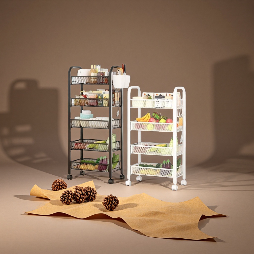 Kitchen storage rack, wheeled mobile trolley, stainless steel multi-layer storage rack Specification image