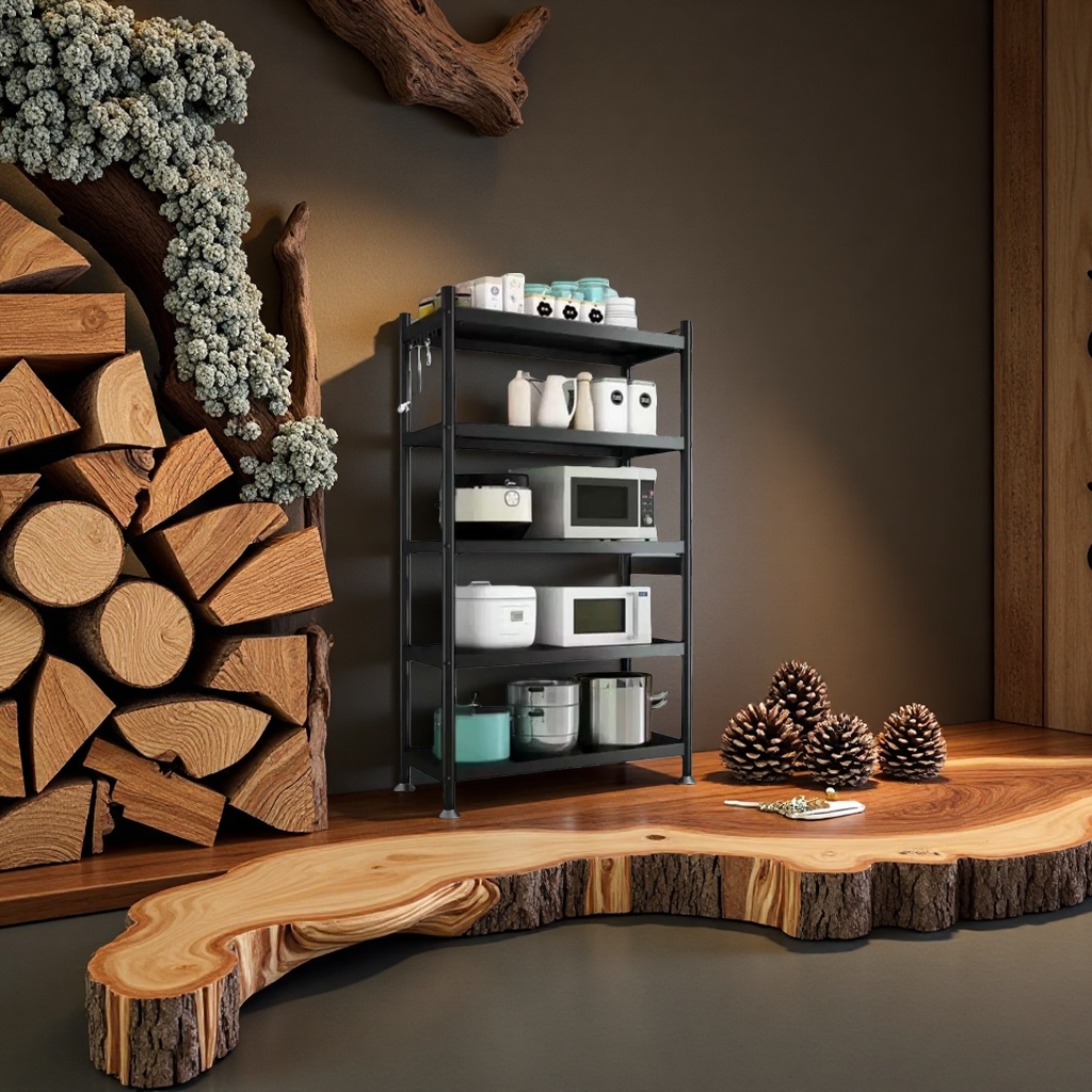 Multi-layer adjustable black metal storage rack for home kitchen and bathroom storage Specification image
