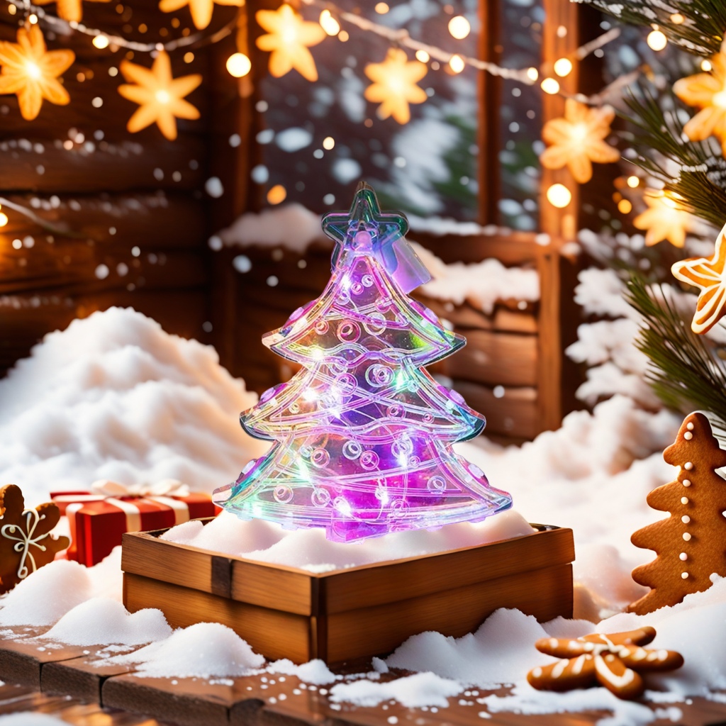 Luminous Christmas tree decorations, festive atmosphere hanging ornaments, shiny glass balls, colored light accessories details Picture