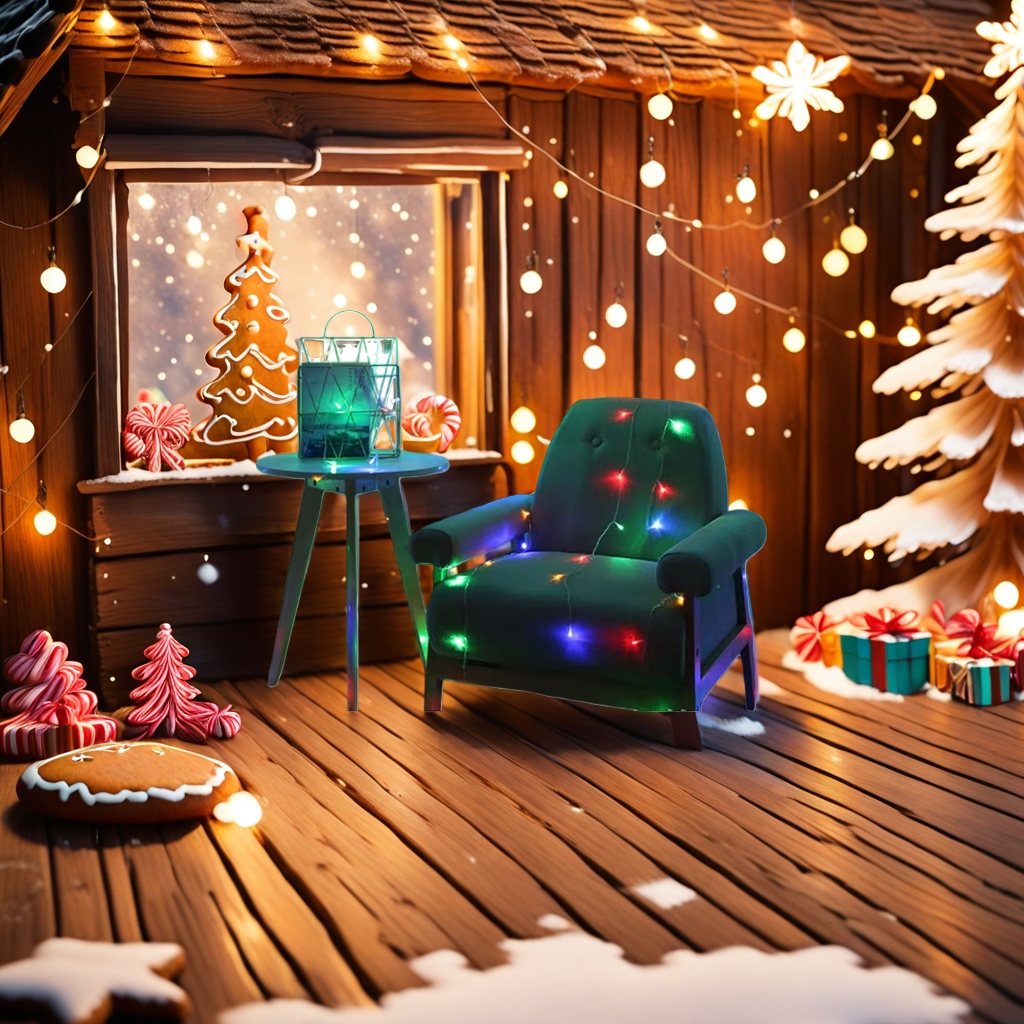 Colorful lighting decorations, curtains, chairs, small tables and lighting sets create a warm and cozy home atmosphere
