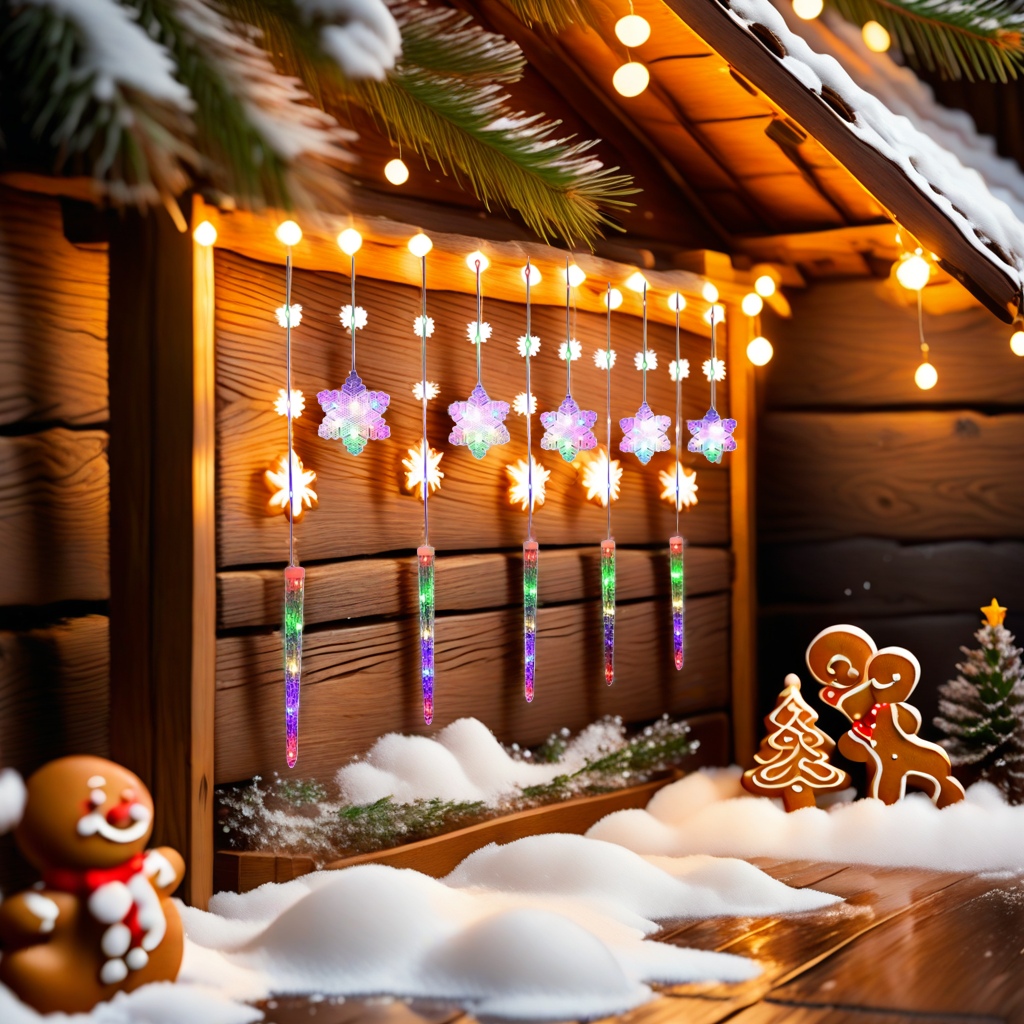 Colorful snowflake pendants with ice column light strings for festival decorative lighting sets Application Scenario