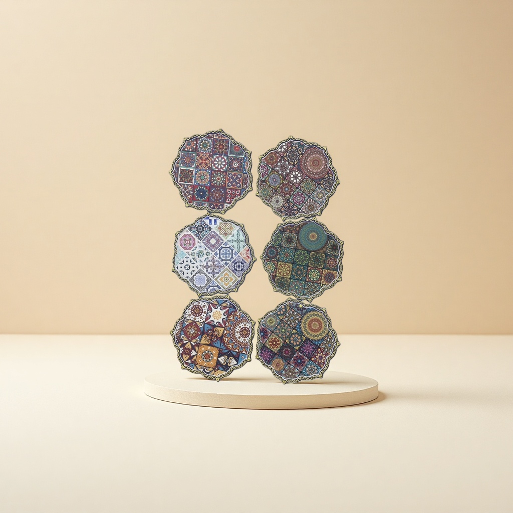A colorful pattern decorative plate, six octagonal collage art plates, refrigerator stickers, cultural and creative refrigerator stickers, metal stickers, refrigerator stickers