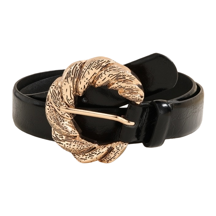 Black belt with golden patterned buckle casual belt Item Picture