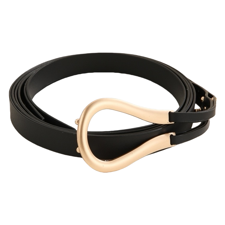 Black genuine leather belt with golden metal buckle business casual belt Item Picture