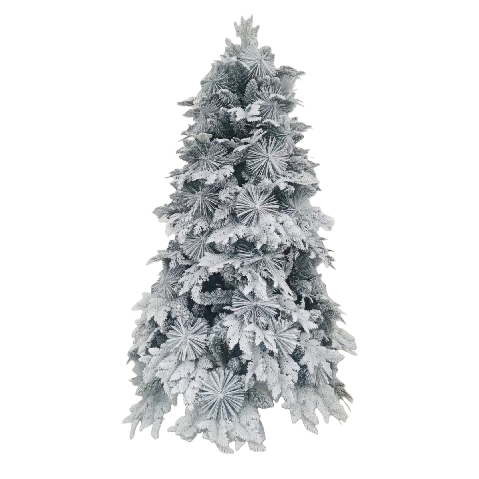 Snow-covered Christmas tree decorative ornaments with simulated pine needles and snowflakes embellish the festive atmosphere Item Picture