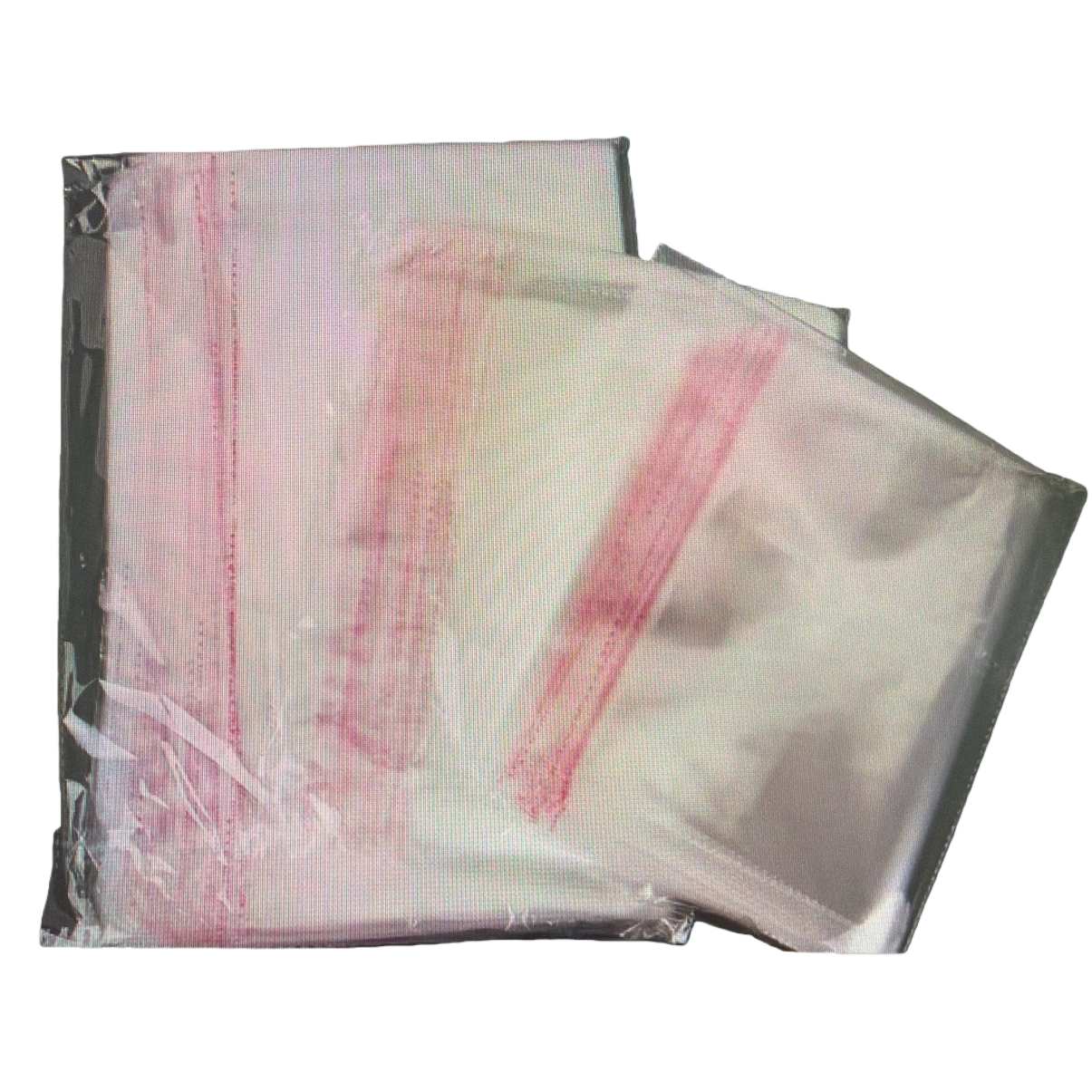 An eco-friendly handbag with a transparent plastic bag and red striped paper packaging Item Picture
