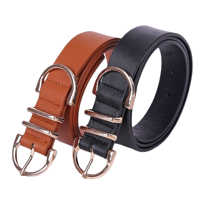 Leather men's self-locking belt, 3.5cm wide, available in black and brown Item Picture