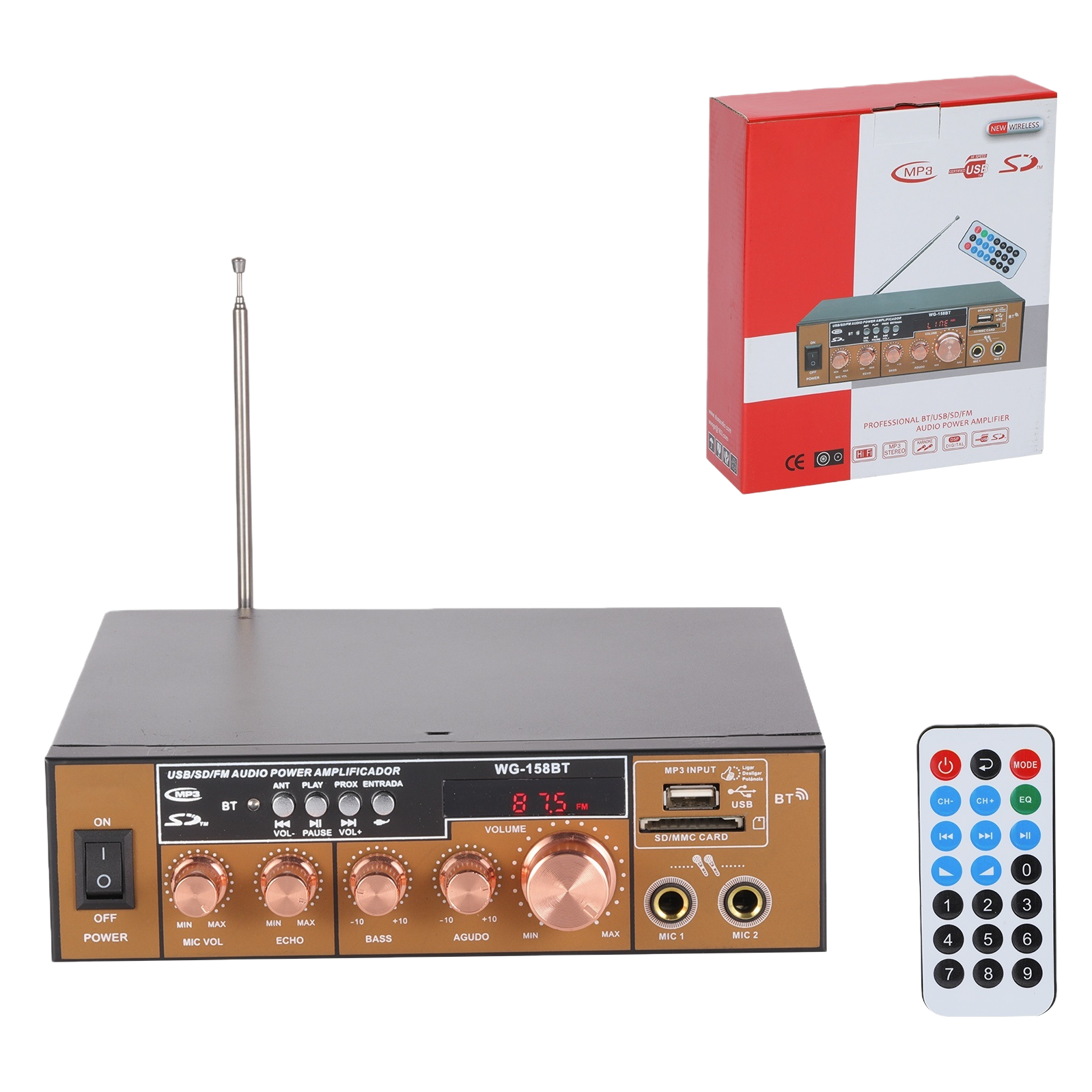 音频功放放大器+USB/SD/FM音频功率放大器白底实物图