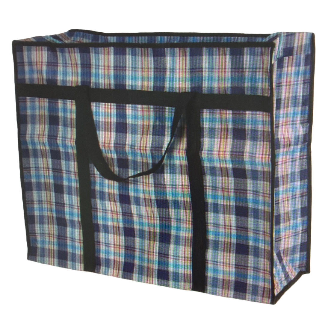 A large-capacity portable shopping and storage bag with a checkered pattern woven fabric Item Picture