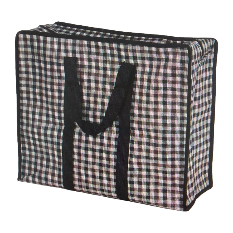 A large-capacity daily commuting shopping bag made of cotton and linen with a checkered pattern Item Picture
