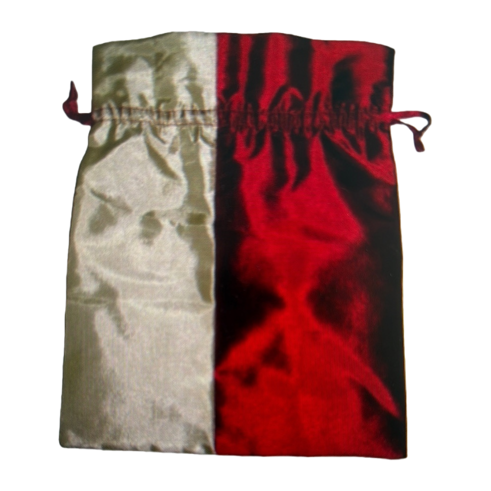 Red and white spliced drawstring bag with large capacity portable drawstring opening storage bag Item Picture