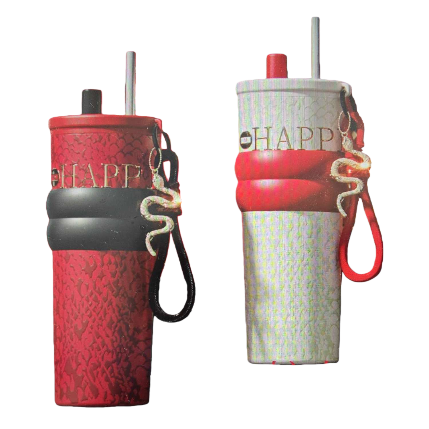 The main body of the water cup features a red and white snake pattern Item Picture