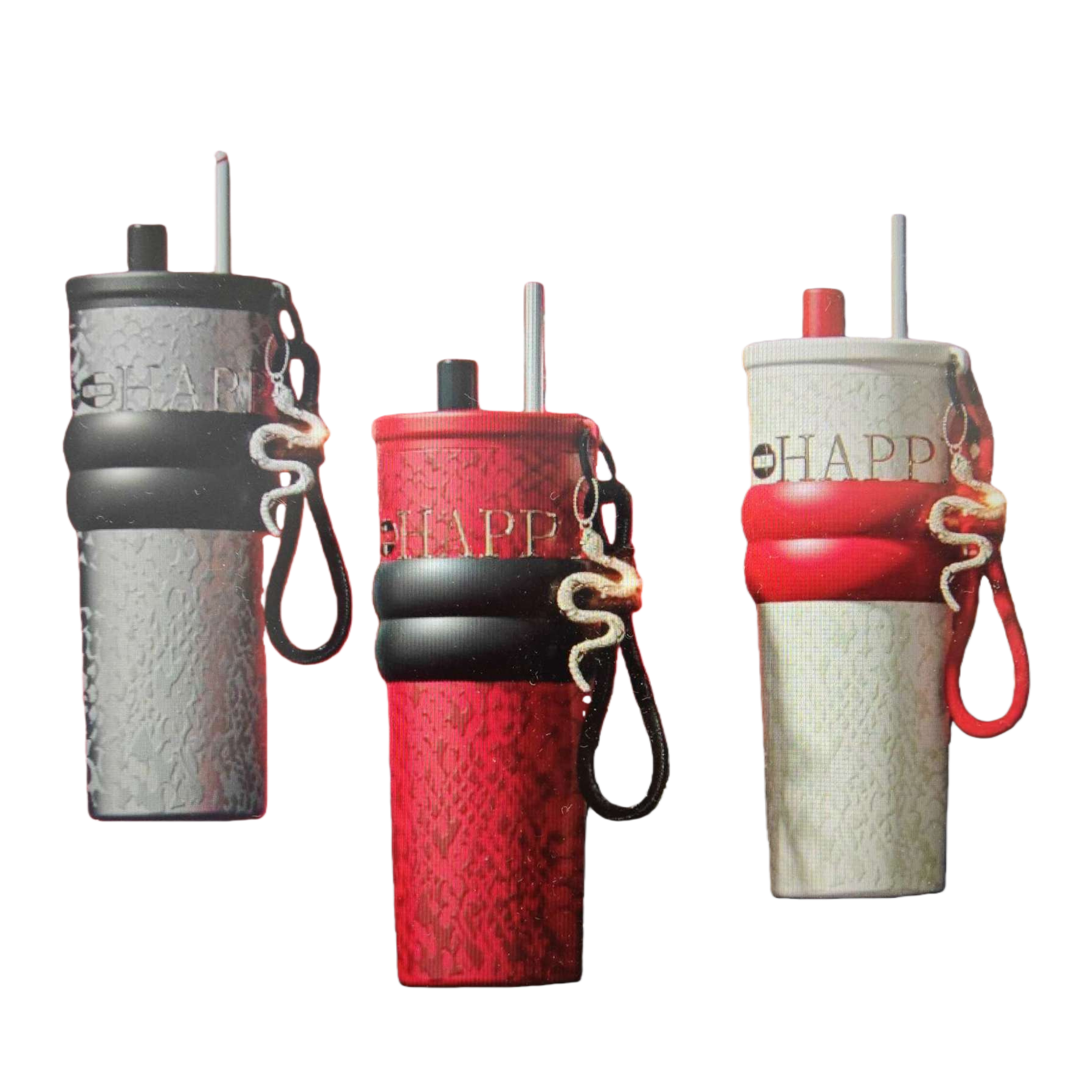 Three sets of HAPPY insulated cups with red background and snake-shaped decoration Item Picture