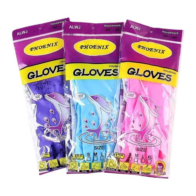 Household GLOVES in three colors purple blue pink dolphin pattern gloves gloves for kitchen cleaning and dishwashing Item Picture
