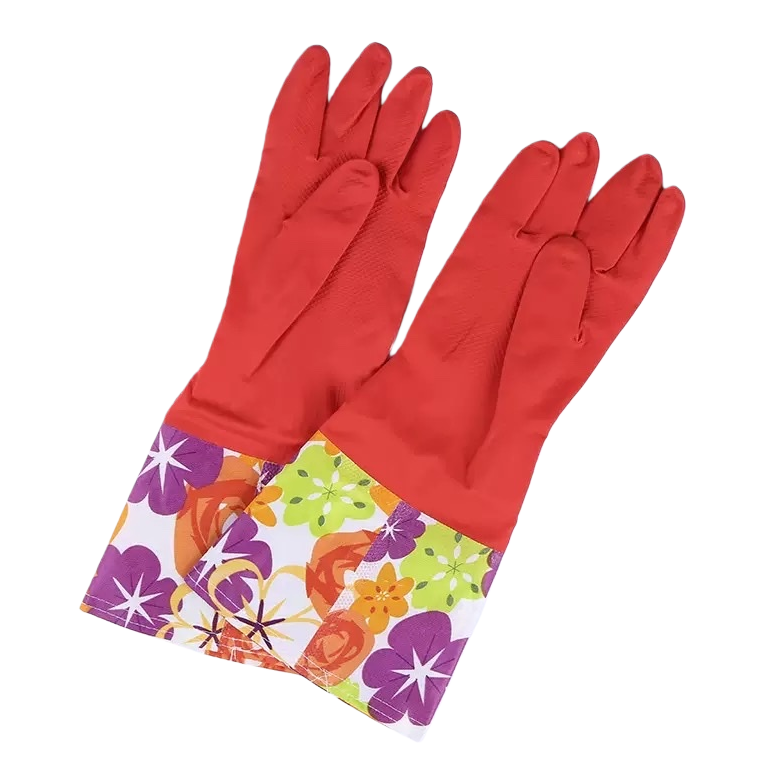 Red rubber gloves with anti-slip and wear-resistant thickened design, suitable for both men and women, household cleaning and labor protection gloves Item Picture