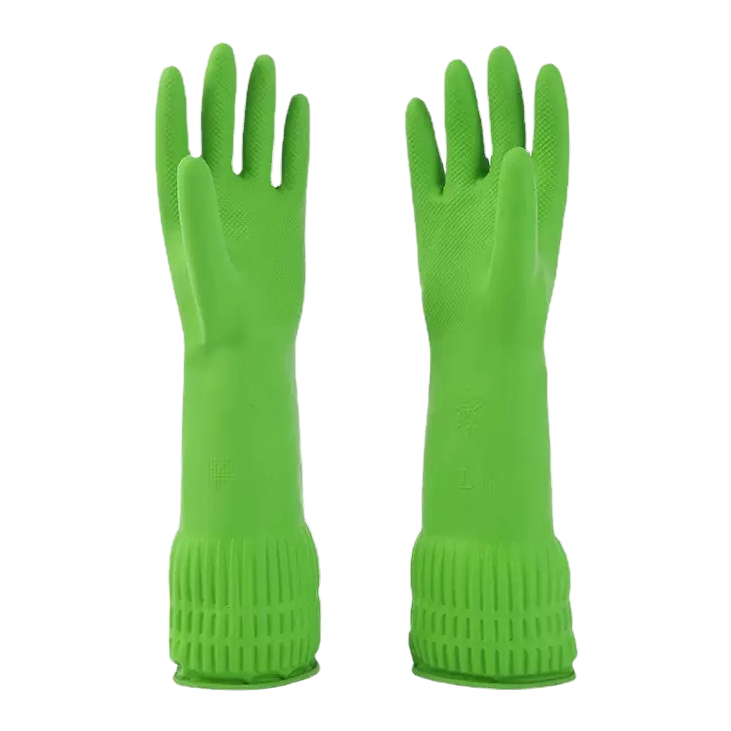 Green rubber gloves, anti-slip, wear-resistant and thickened, household kitchen cleaning and labor protection supplies Item Picture