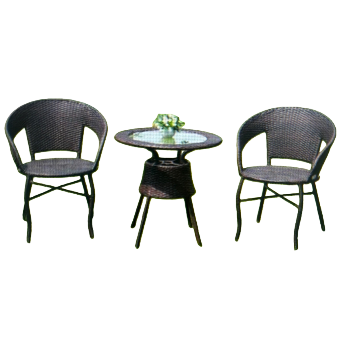 Outdoor wicker coffee-colored small wicker chair with round table set Item Picture